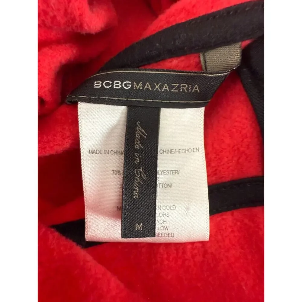 BCBGMaxazria Womens Size M Rhinestone Hooded Full Zip Sweater Red Long Sleeve‎